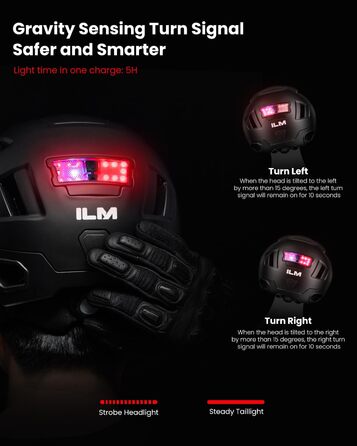 Розумний велосипедний шолом ILM з LED-підсвіткою, візором та сенсором гальмування для жінок і чоловіків