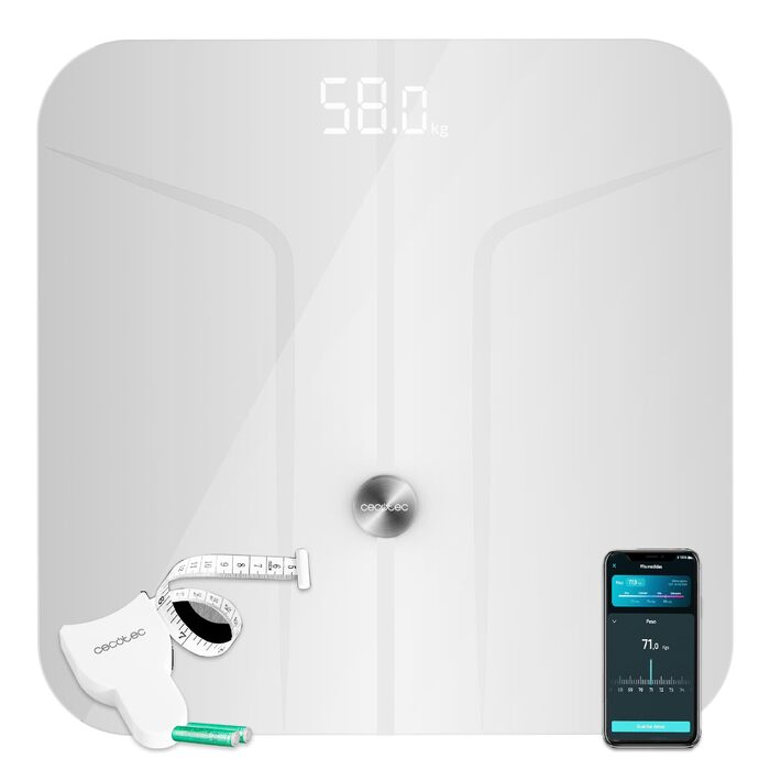 Розумні електронні ваги Cecotec Surface Precision 9750 Smart Healthy з біоімпедансом, Bluetooth, 10 параметрів тіла, загартоване скло (Білий, 31x31 см)