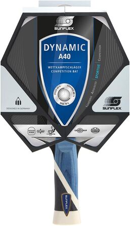 Столівідний тенісний ґратка Sunflex® Dynamic A40 | Змагальний ґратка для настільного тенісу | Покриття Shogun, сертифікований ITTF | Анатомічна форма ручки | Легкий |