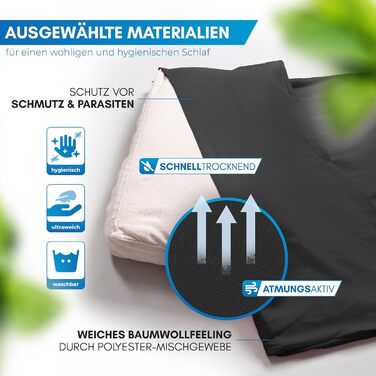 Спальний мішок NORDMUT® для подорожей: ультралегкий, з мікрофібри або бавовни, дихаючий, з кишенькою для подушки, сірий, поліестер