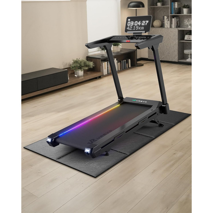 Складаний захисний килимок для бігової доріжки та тренажерів UREVO, 65 × 160 см, товщина 6 мм, протиковзний підкладник для фітнес-обладнання та йоги, чорний