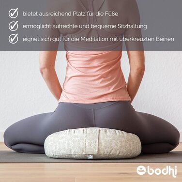 Медитаційна подушка-півмісяць Bodhi Yogi Mond Maharaja з наповнювачем з гречаного лушпиння, 100% бавовна, для йоги та медитації, екрю, колекція Madurai