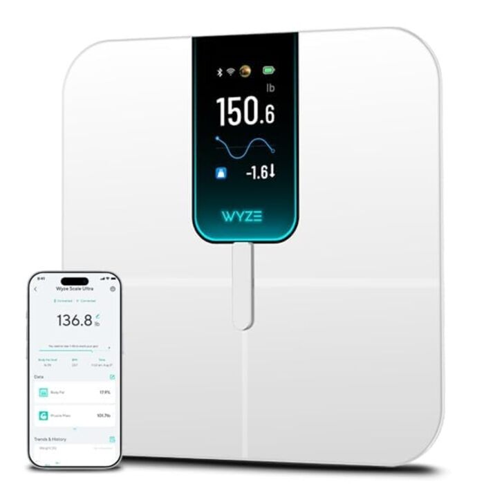 Розумні ваги Smart Scale Ultra з кольоровим дисплеєм 10.9 см, Bluetooth, Wi-Fi, BMI, вимірювання м'язової маси, пульсометр, режим для дітей/тварин/багажу