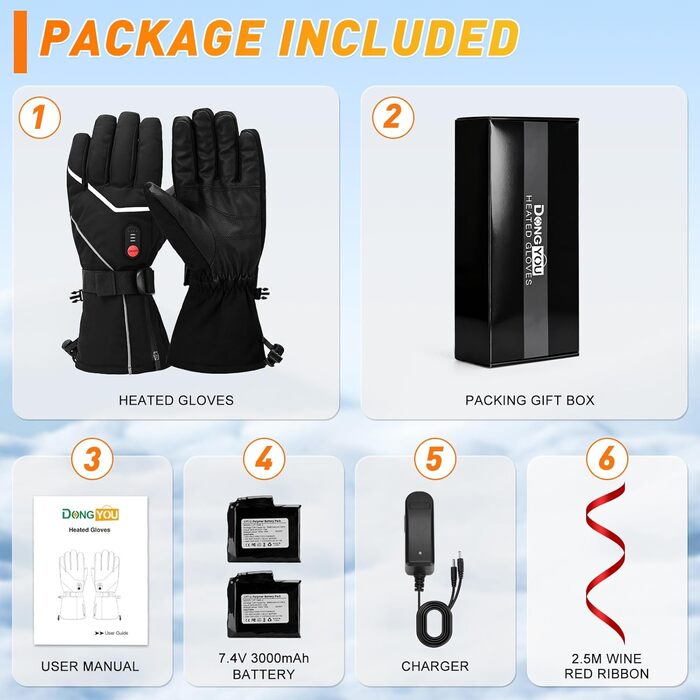 Обігріваючі рукавички з регулюванням температури, акумуляторні, 7.4V 3000 mAh для чоловіків та жінок, для кемпінгу, піших прогулянок, катання на лижах