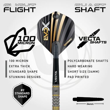 Дротики WINMAU Michael Van Gerwen MvG EvoX 22,5 г з крилами та хвостовиками, професійний набір для дартсу