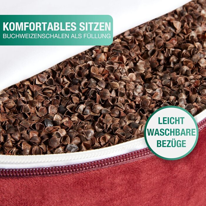 Йога подушка для медитації – кругла подушка з наповнювачем з лушпини гречаної – 30 см, 14 см, збірна інструкція (PDF) – фіолетовий оксамит