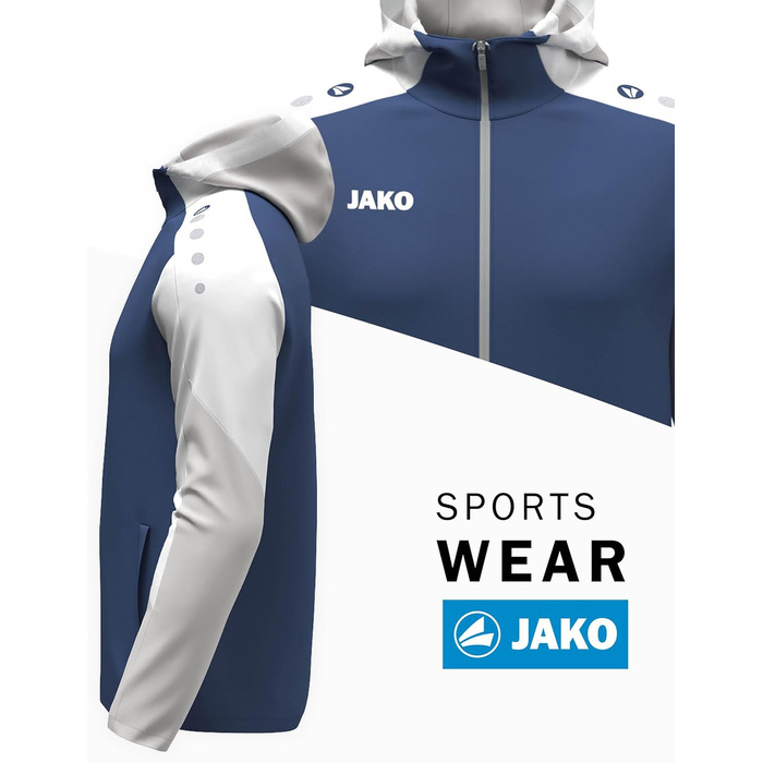 Чоловіча спортивна куртка з капюшоном JAKO Dynamic (3XL, небесно-блакитний/білий/темно-синій)