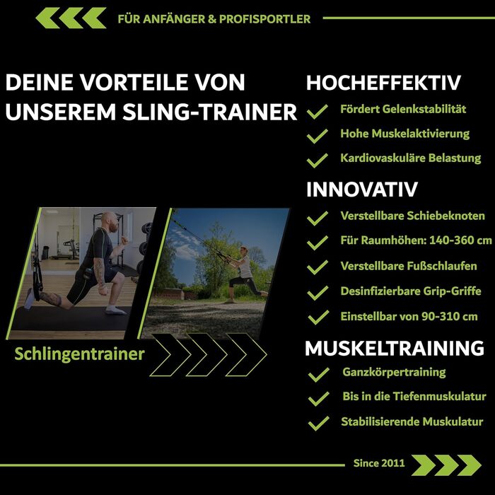 Преміум слінг-тренажер eaglefit Allround для дому та подорожей, з роликом, дверним анкером, постером і аксесуарами (регулювання 90-310 см), для силових тренувань і набору м'язової маси, універсальне кріплення, чорний