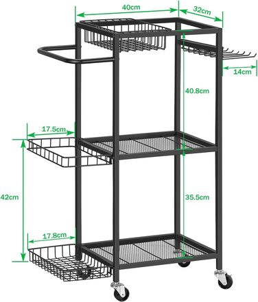 Стійка для зберігання спортивного обладнання Smusei: 3 яруси, металева, з роликами та 8 гачками. Підходить для йог-матів, гантелей, гир, кульок та іншого. Чорний колір.