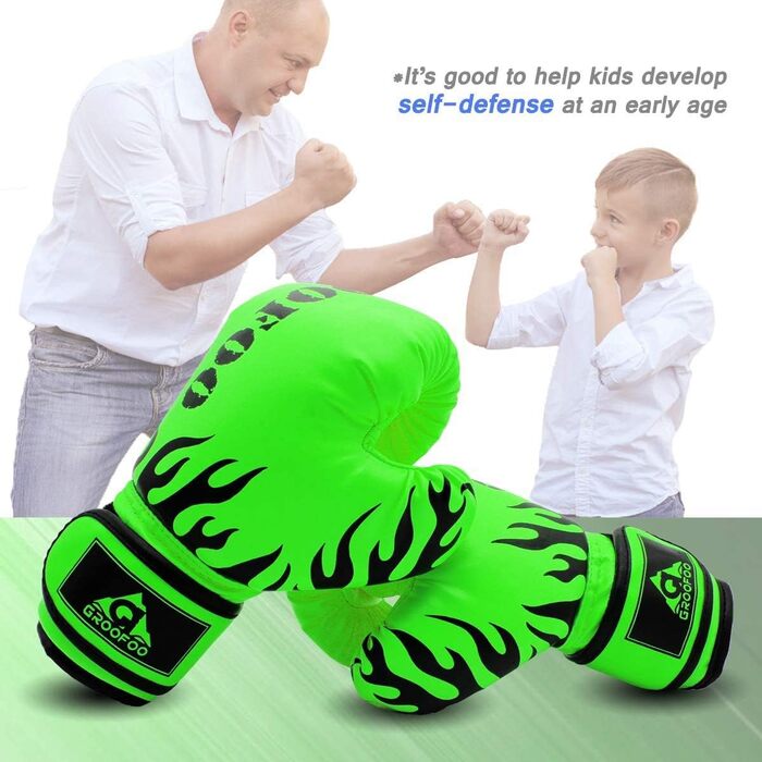 Дитячі боксерські рукавички GROOFOO для дітей 3-14 років, 4oz/6oz, для спарингу, тренувань, MMA, Muay Thai, кікбоксингу та бойових мистецтв (зелені)