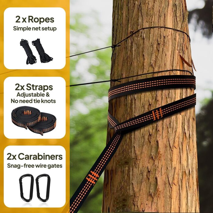 Гамак-москітна сітка NATUREFUN для кемпінгу, 300 кг, дихаючий, швидковисихаючий нейлон, 2 карабіни, 4 шнури, темно-зелений (300x200 см)