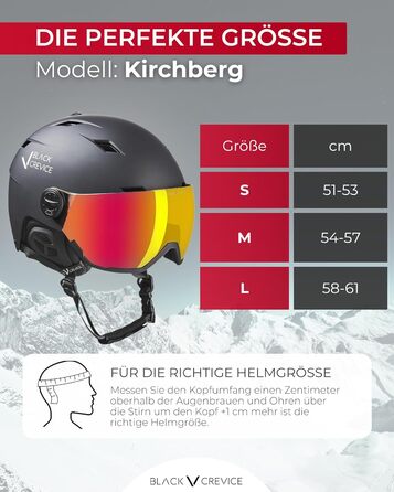 Шолом гірськолижний BLACK CREVICE Kirchberg з візором та вентиляційними отворами, чорний/сріблястий, розмір M (54-57 см)