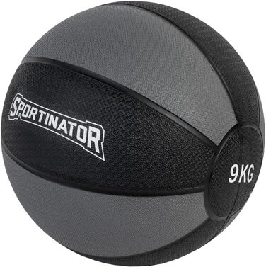 Медичний м'яч SPORTINATOR сірий/чорний, 9 кг, для силових і функціональних тренувань, з маркуванням ваги