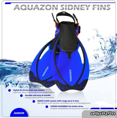 Регульовані ласти AQUAZON Sidney для дітей та підлітків, сині, розмір 32-37