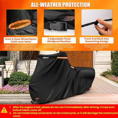 Водонепроникний чохол для мотоцикла Motorrad, 420D, зимовий, для туристичних моделей, захист від сонця, дощу та пилу, Deluxe Edition (274x111x142CM), чорно-помаранчевий