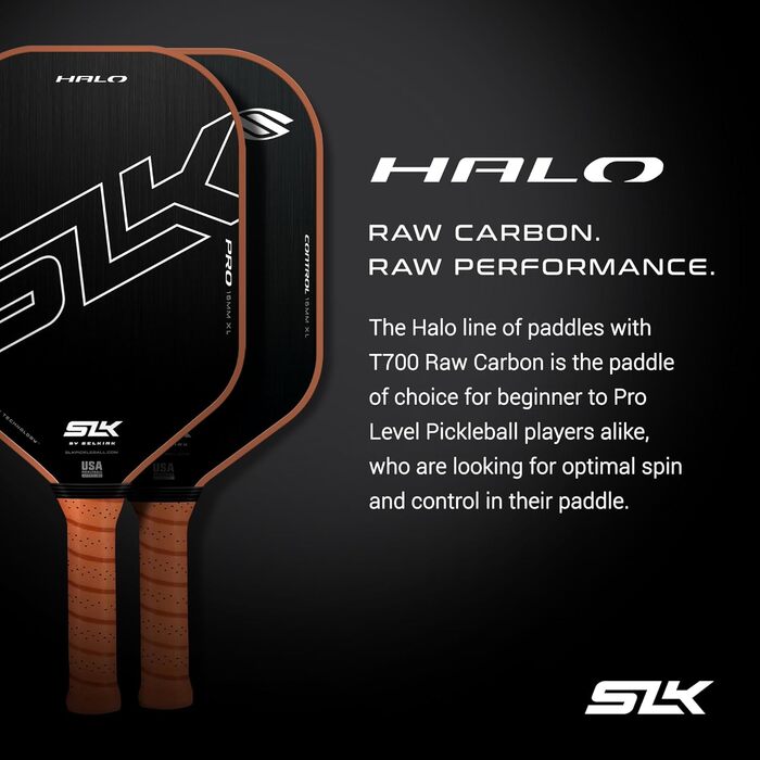 Падл для піклболу Selkirk SLK Halo Control & Power з карбоновим покриттям, полімерним ядром Rev-Core Power, для максимального обертання та контролю