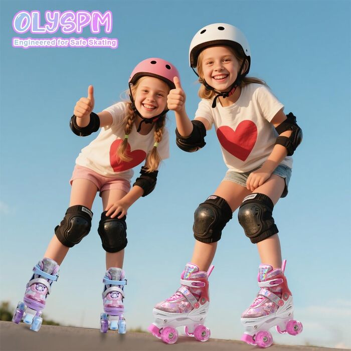 Дитячі ролики для дівчаток з блискучими сердечками та світлодіодними колесами, 4-разове регулювання, ролики для дітей-початківців, ідеальний подарунок на день народження або Різдво, фіолетовий колір