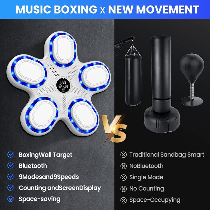 Музична бокс-машина IERAKOR з Bluetooth, 9 швидкостей та режимів, світлові та звукові ефекти, LCD-дисплей