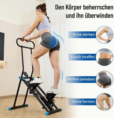 Вертикальний тренажер HXD-ERGO для кардіотренувань, степер з LCD-дисплеєм, регульовані ручки, складний, для дому та фітнес-клубу (Чорно-синій)