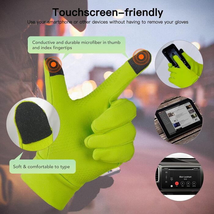 Унігір рукавички сенсорні чоловічі жіночі спортивні рукавички з підкладкою для активного відпочинку, теплі вітрозахисні зимові рукавички з антиковзким покриттям для водіння, їзди на велосипеді, походів (зелені, M)