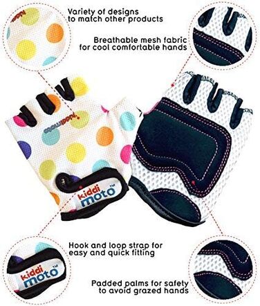 Дитячі велосипедні рукавички без пальців KIDDIMOTO для хлопчиків та дівчаток, розмір M (4-8 років), пастельні крапки
