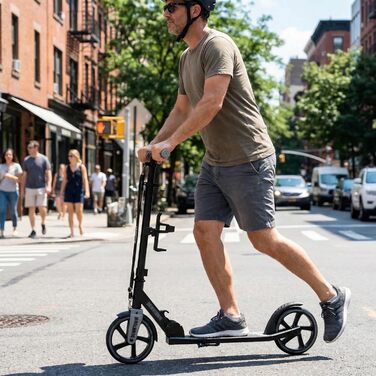 Самокат міський Bergen City Scooter Downtown, алюмінієвий, складаний, 3.3 кг, колеса 200 мм, регульована висота, для дітей від 6 років, підлітків та дорослих до 100 кг, чорний/рожевий