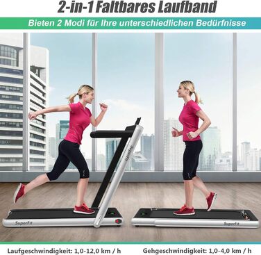 Бігова доріжка COSTWAY 2 в 1, складана, 2,25 к.с., під стіл, з APP, Bluetooth, пультом, 1-12 км/год, для дому, срібляста