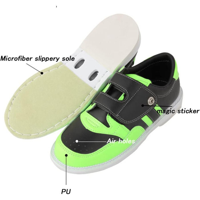 Унісекс шкіряні боулінг-шоу боулінгу SDEQA з магічною липучкою, дихаючі, зелені, 34 EU