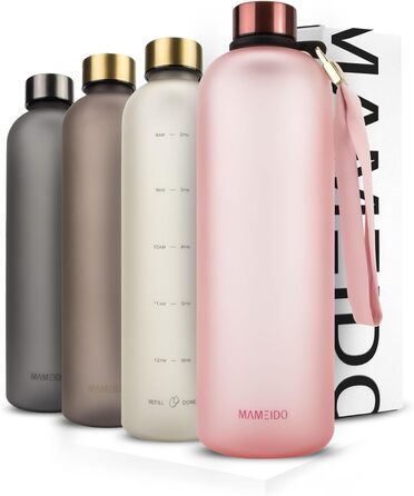 Пляшка для води MAMEIDO 1,5 л з маркуванням часу, для газованої води, BPA Free, герметична, спортивна, рожевий фламінго
