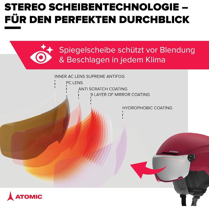 Лижний шолом ATOMIC Savor Visor Stereo з візором, чорний, 55-59 см, максимальна амортизація, активна вентиляція, дзеркальне скло