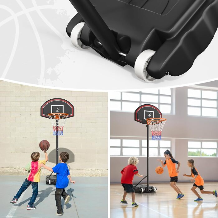 Баскетбольний кошик YOLEO для дітей, регульована висота 1,1-2,1 м, мобільна конструкція, для гри в приміщенні та на вулиці, до 12 років