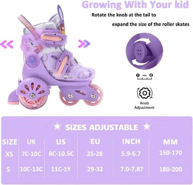 Роликові ковзани ERNAN для дітей, регульовані, для дівчаток та хлопчиків, безпечні, з великими колесами (фіолетовий)