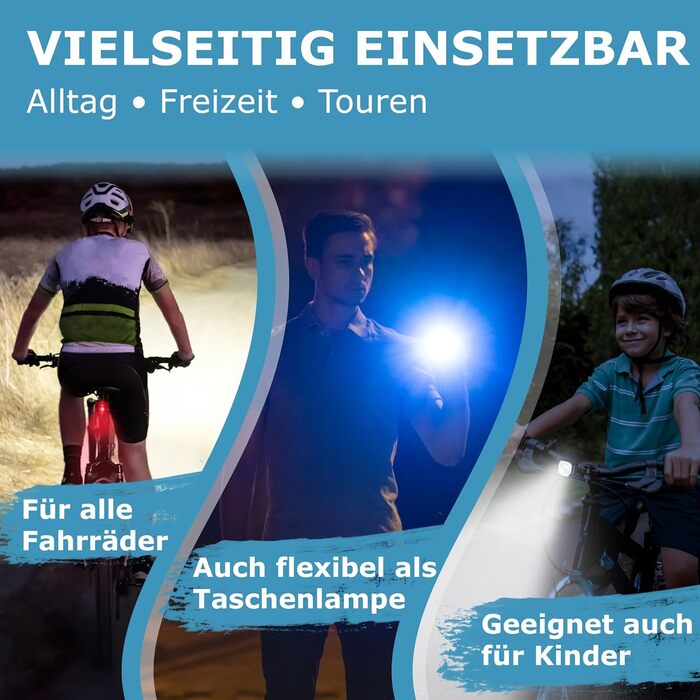 Велофара WIDDER: комплект передньої та задньої велофари LED 90 люмен, USB-C, StVZO, для дорослих/дітей