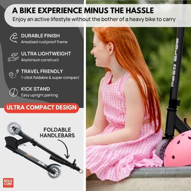 Дитячий самокат BOLDCUBE Deluxe на 2 колеса, складаний, для дітей 6-14 років, регульована висота керма 60-90 см, без монтажу