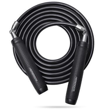 Скакалка з утяжеленням Hererope, 11 мм сталевий трос, металеві ручки, регульована довжина, для тренувань та фітнесу, чорний