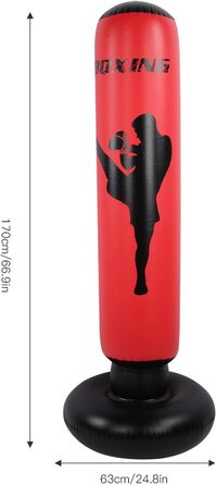 Надувний боксерський мішок 170 см для силових тренувань, чорно-червоний PVC, для чоловіків, жінок, хлопчиків та дівчаток
