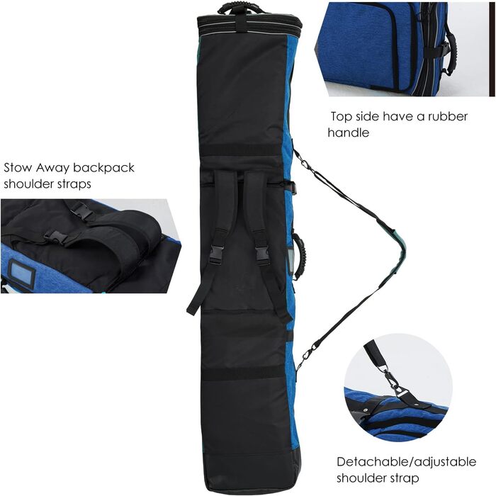 Чохол для сноуборду XCMAN, 160/190 см, міцний, для перевезення, подорожей, скі-туризму, синій