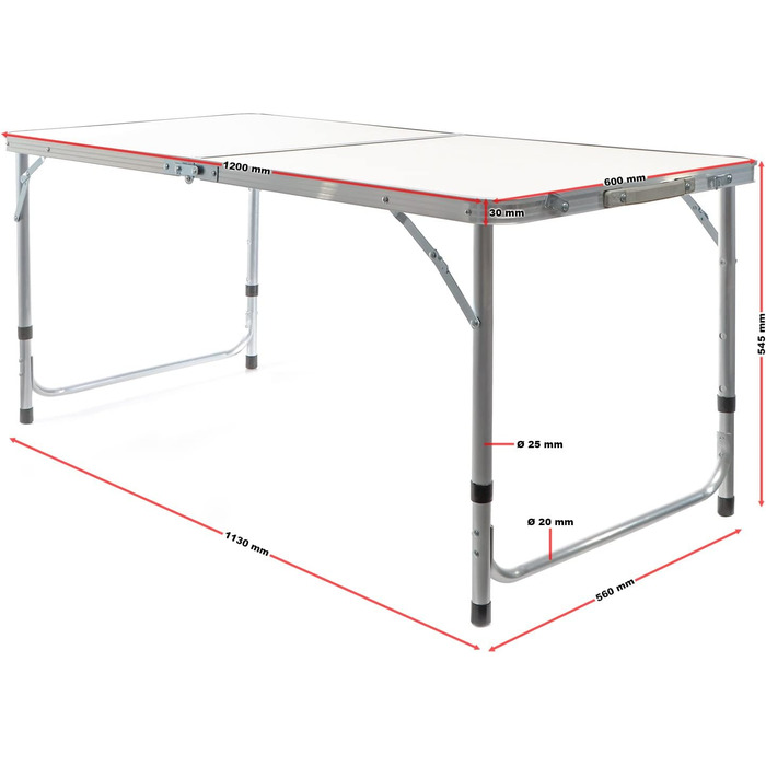 Складаний туристичний стіл Toboli 120x60x70 см, регульована висота, алюмінієвий каркас, MDF стільниця, багатофункціональний, для кемпінгу, саду, буфета