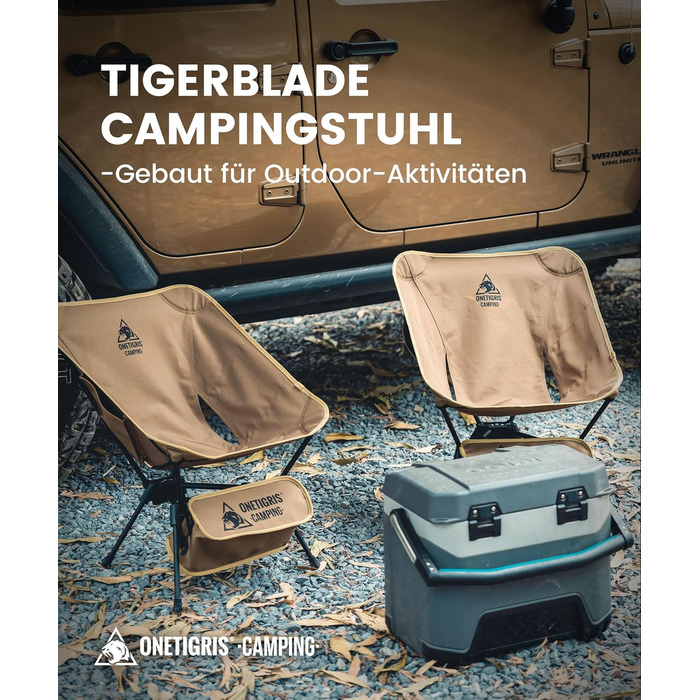 Складний туристичний стул OneTigris TIGERBLADE, 150 кг, легкий, з кишенями, для кемпінгу, пікніків, зеленого/коричневого кольору