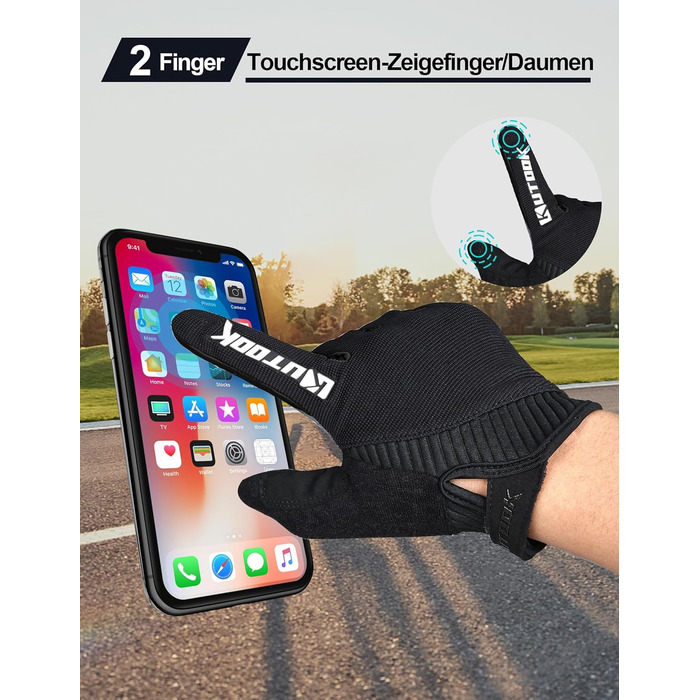 Велосипедні рукавички KUTOOK: антиковзаючі, амортизуючі, з підтримкою сенсорного екрану. Ідеально для MTB, шосе, гонок, даунхілу та хайкінгу (Чорний, L)