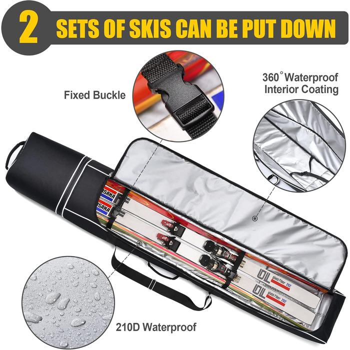Сумка для лиж Partage з роликами, водонепроникна, міцна тканина Oxford 600D, регульована довжина до 200 см, зручна у зберіганні та транспортуванні, для чоловіків