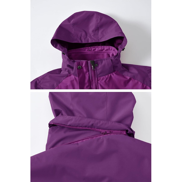 Жіноча 3-в-1 куртка Ysento: водонепроникна, вітрозахисна, з флісовою підкладкою та знімна капюшон. Функціональна зимова куртка для активного відпочинку. Розмір M, фіолетовий колір.
