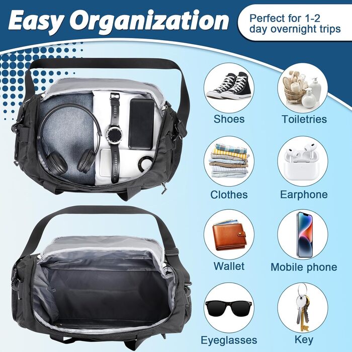 Спортивна сумка Romon для подорожей та тренувань з відділенням для взуття та мокрих речей (39 x 23 x 22 см, чорний)