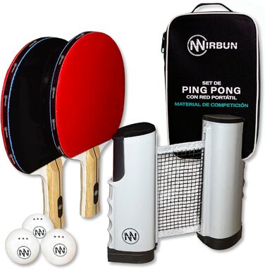 Набір для настільного тенісу NIRBUN з висувним сіткою, професійні ракетки, тенісні м'ячі 3 зірки, регульована сітка для будь-якого столу, портативний набір для 2 гравців