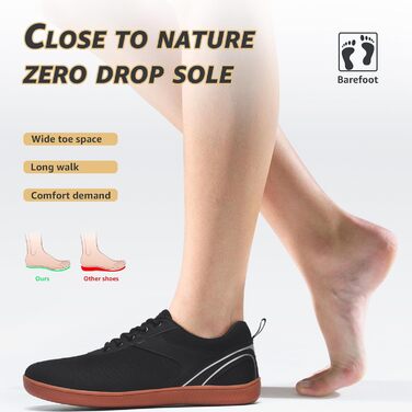 ASHION Унісекс босі кросівки для жінок та чоловіків. Широкі кросівки для ходьби, трейлраннінгу та бігу по вулицях. Розмір 39 EU, широка колодка, чорний/коричневий колір.