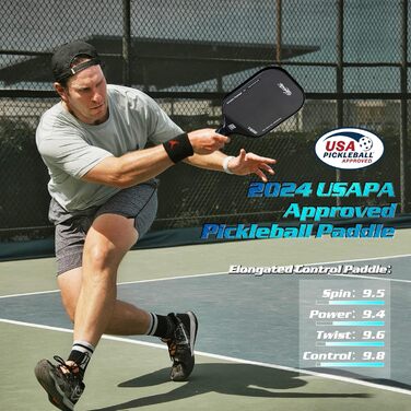 Ракетка для піклболу Amoswiz з карбону, 16 мм, T800 термоформована, для обертання, потужності та контролю, з чохлом та ластиком, подарунок для професіоналів та початківців (чорний)