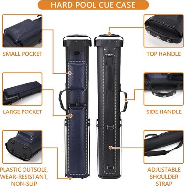 Чохол для бильярдних київ 2x4 з підставкою, чорно-синій. Для зберігання 2 київ та 4 насадок.