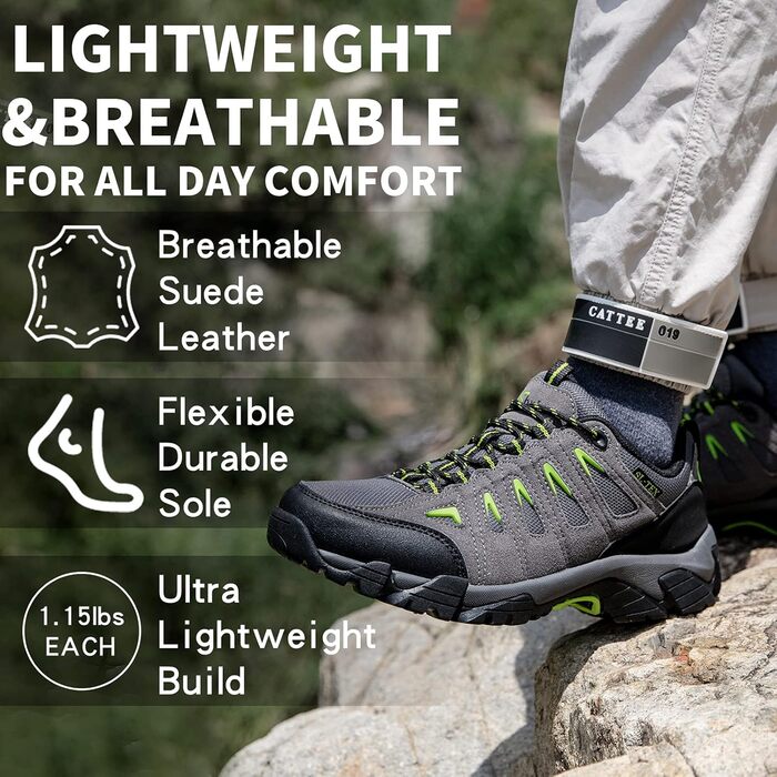 Черевики для туризму SHULOOK чоловічі водонепроникні, легкі, трекінгові, з підтримкою гомілкостопа, антиковзаючі, сірі, зелені, 44 EU