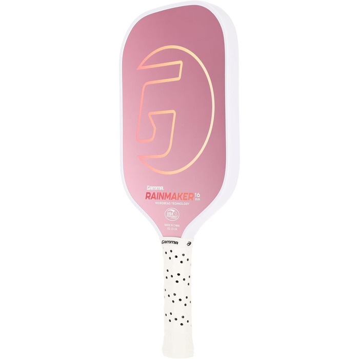 GAMMA Rainmaker - ракетка для піклболу: легка, велика зона удару, карбонове покриття з мікроперлин для обертання та контролю, демпфуючий грип, регульована вага, 6 кольорів (рожевий)