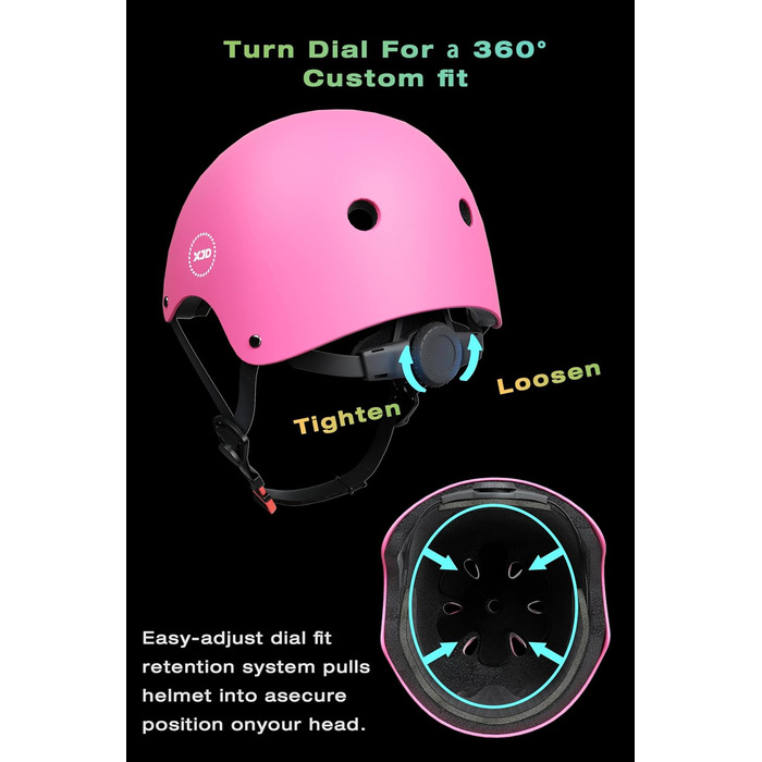Дитячий велосипедний шолом XJD, рожевий, регульований, для велосипеда, скейтборда, скутера, ролера, 3-13 років, 55-58 см